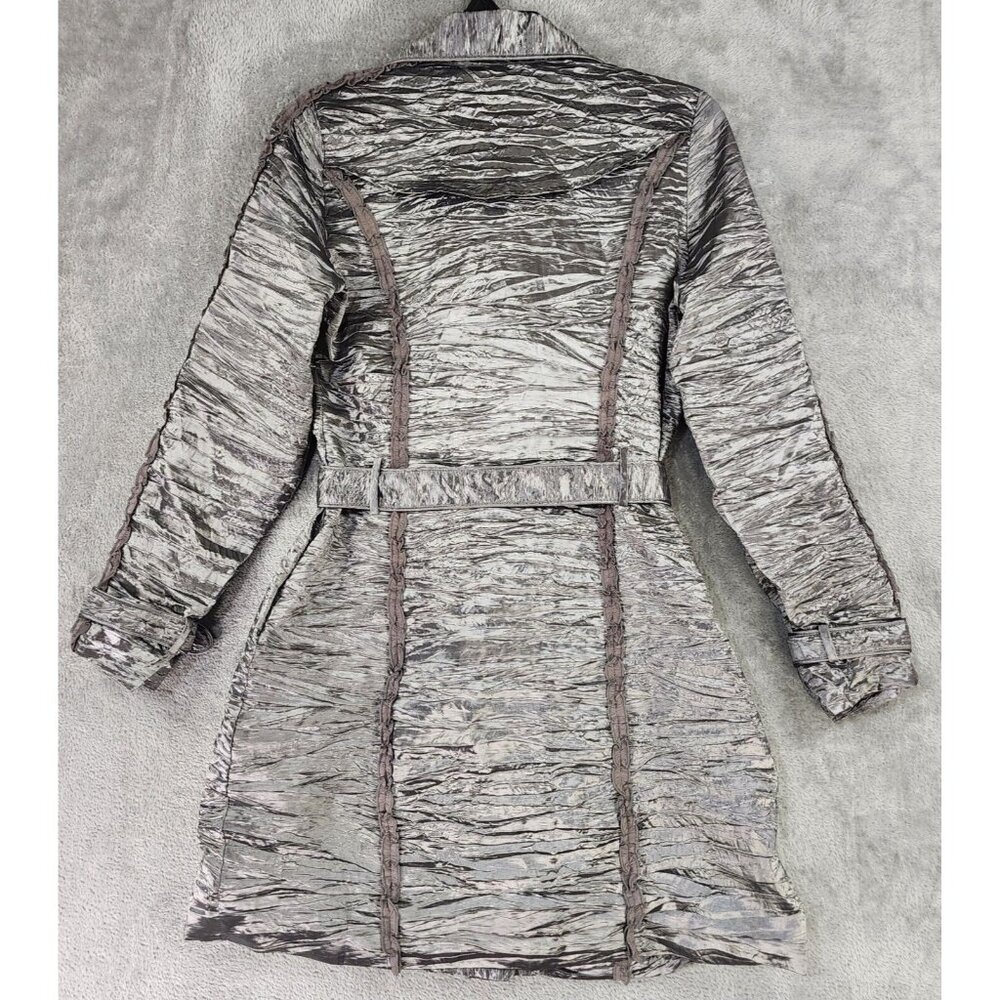 Misko Jacket Womens Medium Silver Snap Belted Long Sleeve Crinkled Retro 90s Y2K - Picture 2 of 10